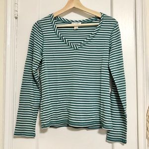 LOFT green/white striped long sleeve top size L